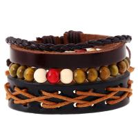 De Armband van mensen, PU, met Gewaxt Hemp Cord & Hout, verstelbaar & voor de mens, 18cm, Lengte Ca 7 inch, 3strengen/Stel, Verkocht door Stel