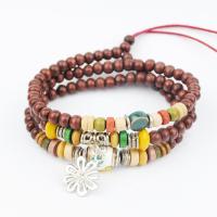 Adhmad, le Turquoise sintéiseach & Sinc Alloy, daite & unisex & Is féidir a bheith wired freisin mar wrap bracelet, 6mm, Díolta Per Thart 22 Inse Snáithe