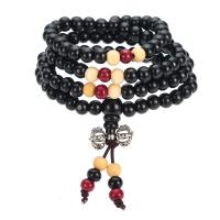 Trä Buddhist Pärlor Armband, buddhistiska smycken & Unisex & 4-tråd, 6mm, Såld Per Ca 14.5 inch Strand