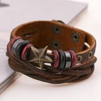 Lederen koord armband, Leer, met Hout & Zinc Alloy, Ster, uniseks & verstelbaar & meeraderige, 210x22mm, Per verkocht Ca 10.5 inch Strand