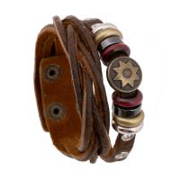 Lederen koord armband, Leer, met Hout & Zinc Alloy, uniseks & verstelbaar & meeraderige, 210mm, Per verkocht Ca 10.5 inch Strand