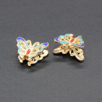 Perline di lega di zinco del Cloisonne imitazione, lega in zinco, Farfalla, placcato color oro, imitazione Cloisonne & smalto, assenza di piombo & cadmio, 13x12x8mm, Foro:Appross. 1.5mm, 10PC/borsa, Venduto da borsa