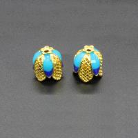 Zinc Alloy Bead Cap Flower gold color plated imitation cloisonne & enamel lead & cadmium free Approx 1.5mm Sold By Bag