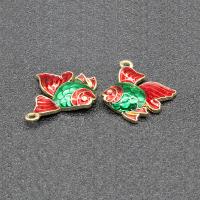 In lega di zinco animali pendenti, lega in zinco, Pesce, placcato color oro, imitazione Cloisonne & smalto, nessuno, assenza di piombo & cadmio, 23x18mm, Foro:Appross. 1.5mm, 10PC/borsa, Venduto da borsa