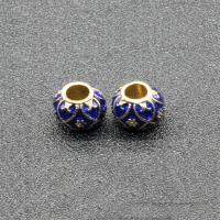 Grânulos de European de liga de zinco, Tambor, cromado de cor dourada, imitação Cloisonne & esmalte & orifício grande, azul, Chumbo e cádmio livre, 9x7mm, Buraco:Aprox 4mm, 10PCs/Bag, vendido por Bag