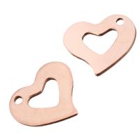 Roestvrijstaal Hart Hangers, Roestvrij staal, rose goud plated, 15x13x1mm, Gat:Ca 1.5mm, 200pC's/Lot, Verkocht door Lot