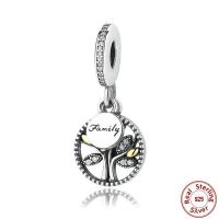 925 argento sterlina pendente di European, Cerchio, famiglia di parola, placcato, Micro spianare cubic zirconia & per la donna & senza filo & bicolore, 13x30mm, Foro:Appross. 4.5-5mm, Venduto da PC