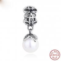 Ciondoli in argento sterlina Bali, Tailandia, with perla in vetro, Cerchio, Micro spianare cubic zirconia & per la donna & senza filo, 8x20mm, Foro:Appross. 4.5-5mm, Venduto da PC