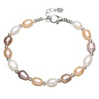 Sötvatten odlade Pearl Bracelet, Freshwater Pearl, zinklegering Karbinlås, Ris, för kvinna, 7mm, Såld Per Ca 7 inch Strand