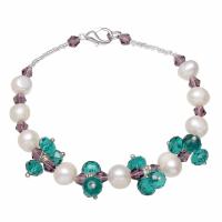 Pulseras de Perlas Freshwater, Perlas cultivadas de agua dulce, con Cristal & Rocallas de vidrio, aleación de cinc cierre de langosta, Patata, para mujer & facetas, Blanco, 6-7mm, Vendido para aproximado 7.5 Inch Sarta