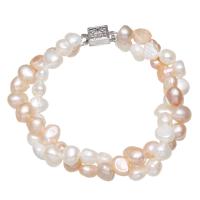 Fionnuisce saothraithe Pearl Bracelet, Pearl Fionnuisce, le Sinc Alloy, do bhean & 2-snáithe, 7-8mm, Díolta Per Thart 7.5 Inse Snáithe