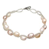 Fionnuisce saothraithe Pearl Bracelet, Pearl Fionnuisce, le Coirníní Gloine Síl, cóimhiotal since clasp gliomach, Rís, do bhean, 6-7mm, Díolta Per Thart 6.5 Inse Snáithe