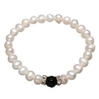 Zoetwater gekweekte parel armband, Zoetwater Parel, met strass messing spacer & Kristal, Aardappel, voor vrouw & gefacetteerde, wit, 8mm, Per verkocht Ca 7 inch Strand