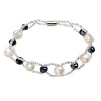 Zoetwater gekweekte parel armband, Zoetwater Parel, met Kristal & Glas rocailles, voor vrouw & gefacetteerde, 7-8mm, Per verkocht Ca 7.5 inch Strand