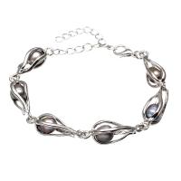 Fionnuisce saothraithe Pearl Bracelet, Pearl Fionnuisce, le Sinc Alloy, do bhean, dubh, 8x26mm, Díolta Per Thart 7.5 Inse Snáithe