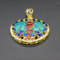 Zinc Alloy Hollow Pendler, guldfarve belagt, imitation Cloisonne & emalje & hule, bly & cadmium fri, 38x35mm, Hole:Ca. 2.5mm, 10pc'er/Bag, Solgt af Bag