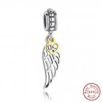 925 Sterling Silver European μενταγιόν, Wing Shape, επιχρυσωμένο, για τη γυναίκα & χωρίς troll & δύο τόνος & κοίλος, 7x31mm, Τρύπα:Περίπου 4.5-5mm, Sold Με PC