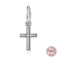 An Téalainn Sterling Silver Pendant European, Cross, micrea réiteach zirconia ciúbach & do bhean & gan troll, 10mm, Poll:Thart 4.5-5mm, Díolta De réir PC