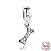 Thailand Sterling Silver European Pendant Dog Bone micro pave cubic zirconia & for woman & without troll Approx 4.5-5mm Sold By PC