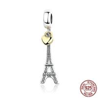 Tailandia pingente de European, Torre Eiffel, banhado, para mulher & sem troll & dois tons, 8x32mm, Buraco:Aprox 4.5-5mm, vendido por PC