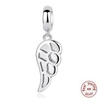 925 Sterling Silver European μενταγιόν, Wing Shape, για τη γυναίκα & χωρίς troll, 10mm, Τρύπα:Περίπου 4.5-5mm, Sold Με PC