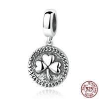 Thaimaa Sterling Silver European riipus, Kolme Leaf Clover, sana paras ystävä, naiselle & ilman peikko & kuutiometriä zirkonia, 11x20mm, Reikä:N. 4.5-5mm, Myymät PC