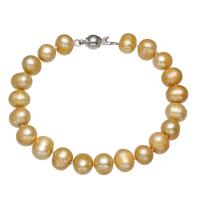 Bracelet en perles de culture d'eau douce, perle d'eau douce cultivée, laiton Fermoir à cliquet, pomme de terre, pour femme, Jaune, 7-8mm, Vendu par Environ 7.5 pouce brin