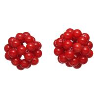 coral sintetico pingente de bola, Roda, vermelho, 18mm, vendido por PC