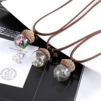 Zinc Alloy Necklace with Dried Flower & Velveteen Cord & Glass with 2lnch extender chain antique bronze color plated & for woman nickel lead & cadmium free Sold Per Approx 15.7 Inch Strand