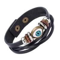 Unisex la pulsera y el brazalete, Cuero, con madera & aleación de zinc, Ojo de Caballo, unisexo & ajustable & multi-hilera, 215x18mm, Vendido para aproximado 8.5 Inch Sarta