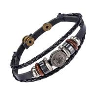 Unisex Armband, Leer, met PU & Hout & Zinc Alloy, uniseks & verstelbaar & 3-streng, 210x6mm, Per verkocht Ca 8.5 inch Strand