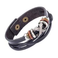 Unisex Armband, Läder, med Trä & Zink Alloy, Brev X, justerbar & multi-strand, 190x18mm, Såld Per Ca 8.5 inch Strand