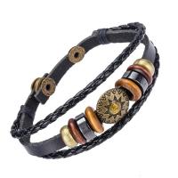 Unisex Armband, Leer, met PU & Hout & Zinc Alloy, Blad, uniseks & verstelbaar & 3-streng, 210x6mm, Per verkocht Ca 8.5 inch Strand