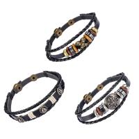 Braccialetto Unisex, Pelle, with PU & corda in nylon & legno & lega in zinco, regolabile & stili diversi per la scelta & 3-filo & con strass, 210x6mm, Venduto per Appross. 8.5 pollice filo