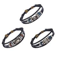 Unisex Bracelet, Cuir, avec cuir PU & corde en nylon & bois & alliage de zinc, unisexe & réglable & styles différents pour le choix & 3 brins, 210x6mm, Vendu par Environ 9 pouce brin