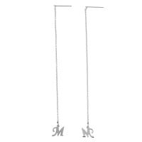 acier inoxydable boucles d'oreilles chaîne, Lettre M, pour femme & poudre d'étoile, couleur originale, 110mm, 9x9x1.5mm, 1.5mm, 0.8mm, Vendu par paire