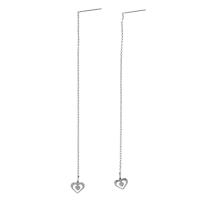 acier inoxydable boucles d'oreilles chaîne, coeur, pour femme & poudre d'étoile, couleur originale, 110mm, 8x7x1.5mm, 1.5mm, 0.8mm, Vendu par paire