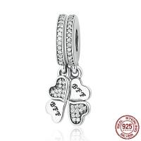 Thaimaa Sterling Silver European riipus, Neljä Leaf Clover, sana parhaat kaverit ikuisesti, Micro Pave kuutiometriä zirkonia & naiselle & ilman peikko, 10x23mm, Reikä:N. 4.5-5mm, Myymät PC