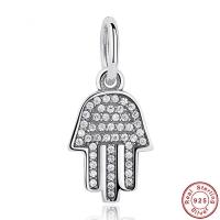 Thailand Sterling Silver European hanger, Hand, micro pave zirconia & zonder troll, 10x20mm, Gat:Ca 4.5-5mm, Verkocht door PC