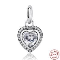 925 Sterling Sølv European vedhæng, Heart, Micro Pave cubic zirconia & uden trold, 10x18mm, Hole:Ca. 4.5-5mm, Solgt af PC