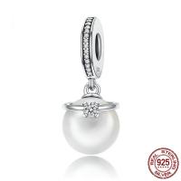 Tailandia pendente di European, with Shell Pearl, Micro spianare cubic zirconia & senza filo, 10x25mm, 10mm, Foro:Appross. 4.5-5mm, Venduto da PC