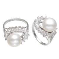 Freshwater Pearl fingerring, Messing, med Cubic Zirconia & Ferskvandsperle, platin farve forgyldt, for kvinde, nikkel, bly & cadmium fri, 11-12mm, Størrelse:8-9, Solgt af PC