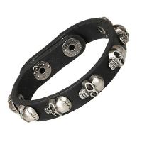 Unisex Armband, Läder, med Zink Alloy, Skull, justerbar, 230x12mm, Såld Per Ca 9 inch Strand