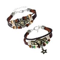 Unisex Bracelet, Cuir, avec corde en nylon & bois & alliage de zinc, avec 7.5cm chaînes de rallonge, unisexe & styles différents pour le choix & 3 brins, 265x7mm, Vendu par Environ 6.5 pouce brin