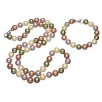 Prirodni Kulturan Slatkovodni Pearl Nakit Kompleti, pulover lanac ogrlicu & narukvica, South Sea Shell, s Cink Alloy, Krug, za žene, 10mm, Dužina Približno 27.5 inčni, Približno 7 inčni, Prodano By Set