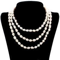 Collier en perles d'eau douce Pull, perle d'eau douce cultivée, avec alliage de zinc, pour femme & 3 brins, blanc, 7-10mm, Vendu par Environ 51.5 pouce brin