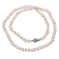 Natural Gekweekte Zoetwater Parel Sieraden Sets, met Zinc Alloy, voor vrouw, wit, 5-6mm, Per verkocht Ca 16 inch Strand