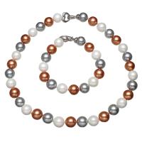 Naturliga Odlade Sötvatten Pearl Jewelry Sets, armband & halsband, South Sea Shell, med Zink Alloy, Rund, för kvinna, 12mm, Längd Ca 17 inch, Ca 7.5 inch, Säljs av Ställ