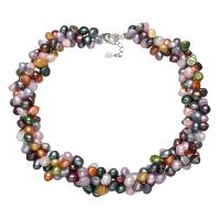 Prirodni Slatkovodni Ogrlica od bisera, Slatkovodni Pearl, s Cink Alloy, s 5cm Produžetak lanac, za žene & 3-cjedilu, 5-8mm, Prodano Per Približno 17.5 inčni Strand