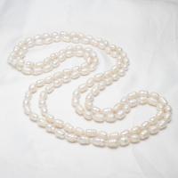 Slatkovodni biser džemper lančana ogrlica, Slatkovodni Pearl, s 5cm Produžetak lanac, za žene & 3-cjedilu, bijel, 7-8mm, Prodano Per Približno 54 inčni Strand